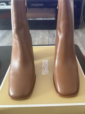 Michael Kors Cognac Leather Square-Toe Ankle Boots